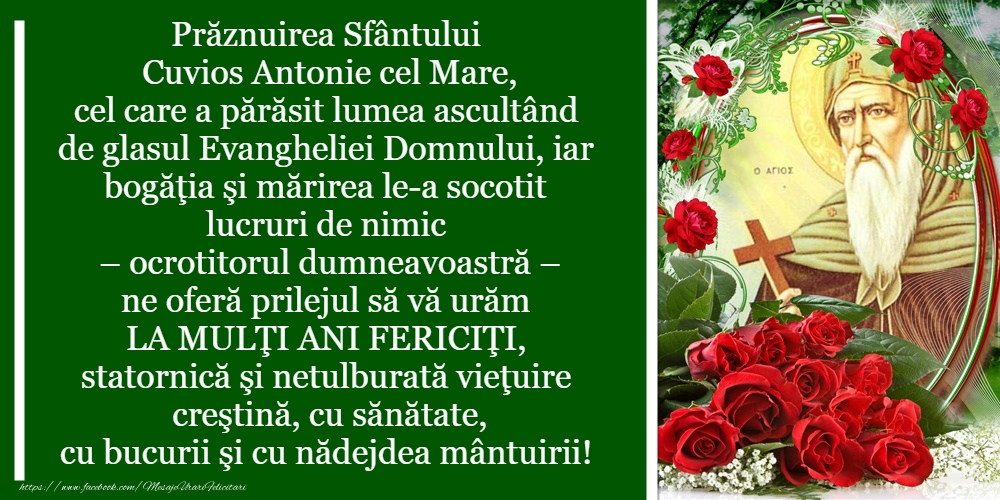 Felicitari de Sfantul Antonie cel Mare - 17 Ianuarie - Sfântul Antonie cel Mare - mesajeurarifelicitari.com