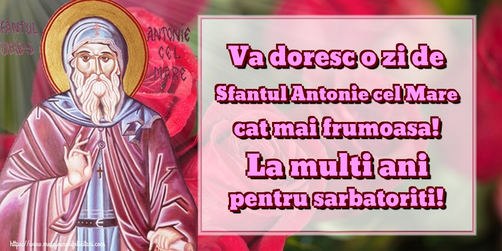 Va doresc o zi de Sfantul Antonie cel Mare cat mai frumoasa! La multi ani pentru sarbatoriti!