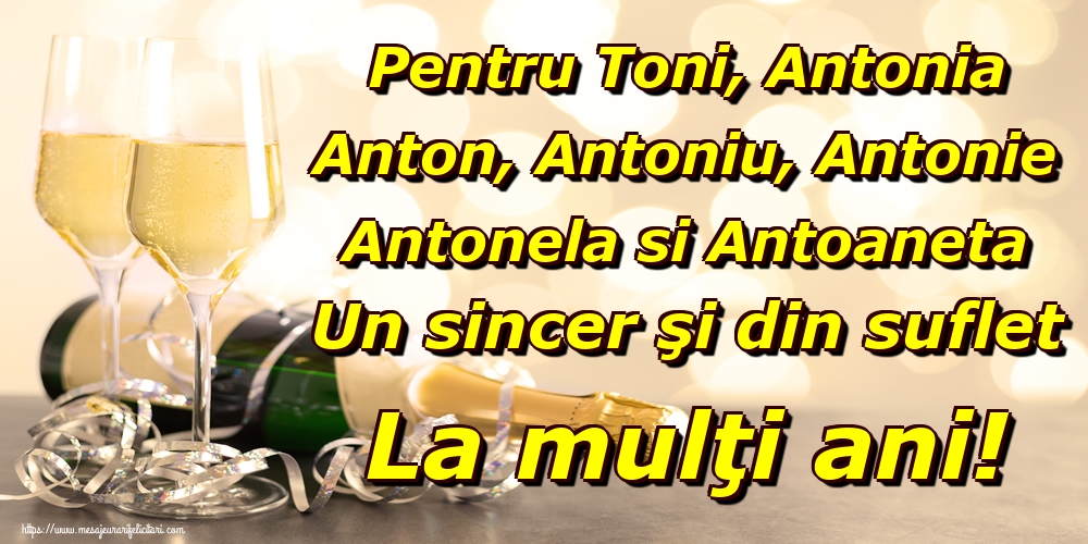 Pentru Toni, Antonia Anton, Antoniu, Antonie Antonela si Antoaneta Un sincer şi din suflet La mulţi ani!