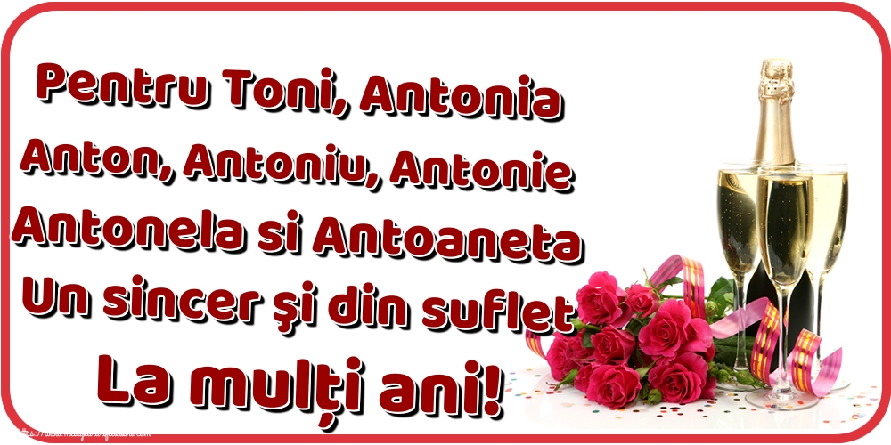 Pentru Toni, Antonia Anton, Antoniu, Antonie Antonela si Antoaneta Un sincer şi din suflet La mulţi ani!