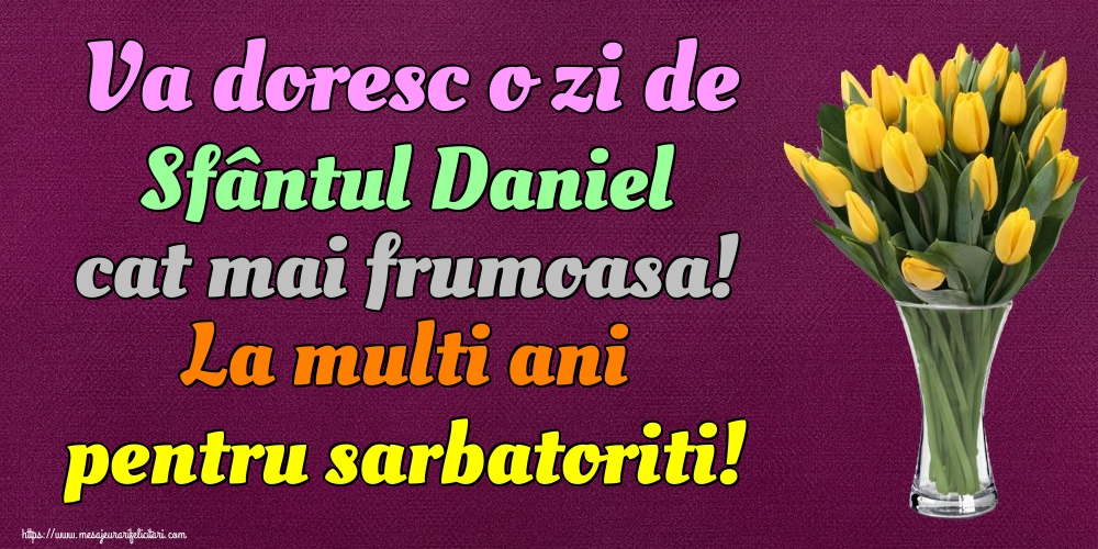 Va doresc o zi de Sfântul Daniel cat mai frumoasa! La multi ani pentru sarbatoriti!