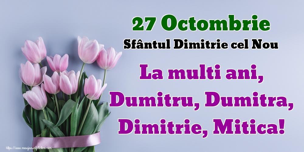 27 Octombrie Sfântul Dimitrie cel Nou La multi ani, Dumitru, Dumitra, Dimitrie, Mitica!