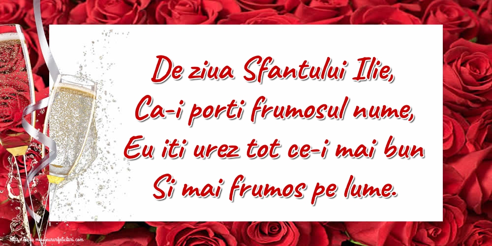 De ziua Sfantului Ilie, Ca-i porti frumosul nume, Eu iti urez tot ce-i mai bun Si mai frumos pe lume.