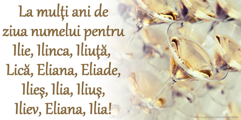 La mulţi ani de ziua numelui pentru Ilie, Ilinca, Iliuţă,  Lică, Eliana, Eliade, Ilieş, Ilia, Iliuş, Iliev, Eliana, Ilia!