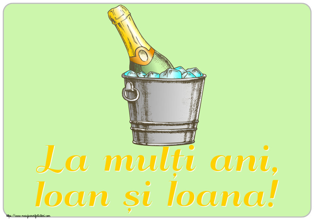 Felicitari de Sfantul Ioan - La mulți ani, Ioan și Ioana! ~ un desen cu șampanie în frapieră - mesajeurarifelicitari.com