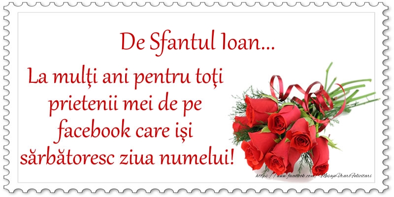 Felicitari de Sfantul Ioan - De Sfantul Ioan ... La multi ani pentru toti prietenii mei de pe facebook care isi sarbatoresc ziua numelui! - mesajeurarifelicitari.com
