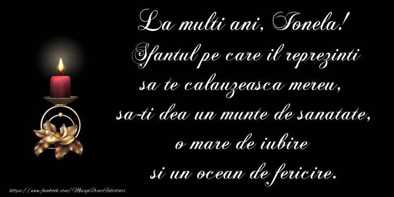 La multi ani, Ionela! Sfantul pe care il reprezinti sa te calauzeasca mereu,  sa-ti dea un munte de sanatate, o mare de iubire  si un ocean de fericire.