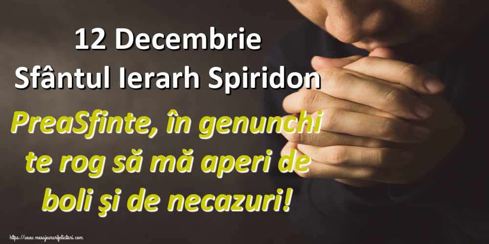 12 Decembrie Sfântul Ierarh Spiridon PreaSfinte, în genunchi te rog să mă aperi de boli şi de necazuri!