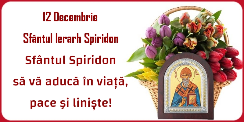 12 Decembrie Sfântul Ierarh Spiridon Sfântul Spiridon să vă aducă în viață, pace şi liniște!
