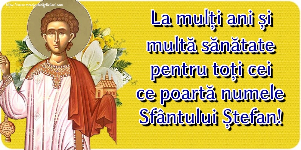 La mulți ani și multă sănătate pentru toți cei ce poartă numele Sfântului Ștefan!