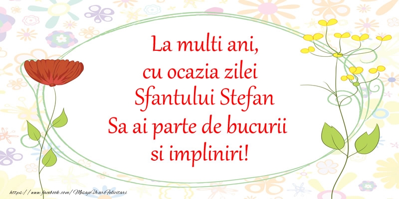 La multi ani, cu ocazia zilei Sfantului Stefan Sa ai parte de bucurii si impliniri!