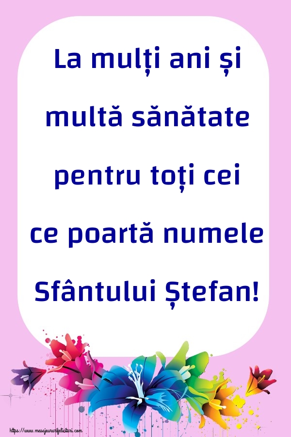 La mulți ani și multă sănătate pentru toți cei ce poartă numele Sfântului Ștefan!