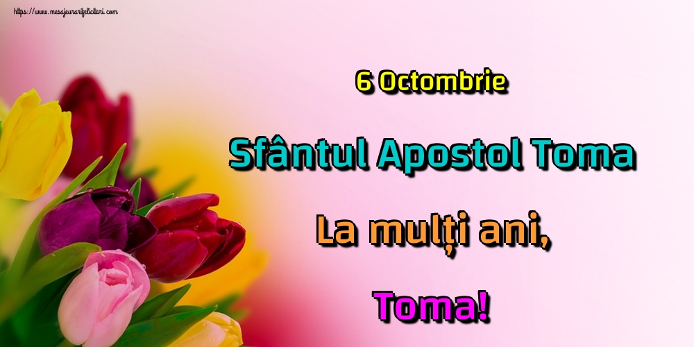 6 Octombrie Sfântul Apostol Toma La mulți ani, Toma!