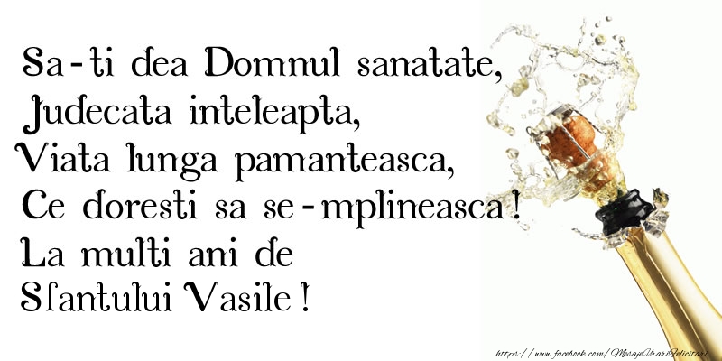 Sa-ti dea Domnul sanatate, Judecata inteleapta, Viata lunga pamanteasca, Ce doresti sa se-mplineasca! La multi ani de Sfantului Vasile!