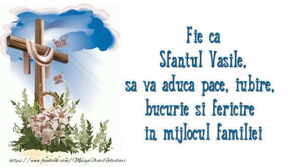 Felicitari de Sfantul Vasile - Fie ca Sfantul Vasile sa va aduca pace, iubire, bucurie si fericire in mijlocul familiei - mesajeurarifelicitari.com