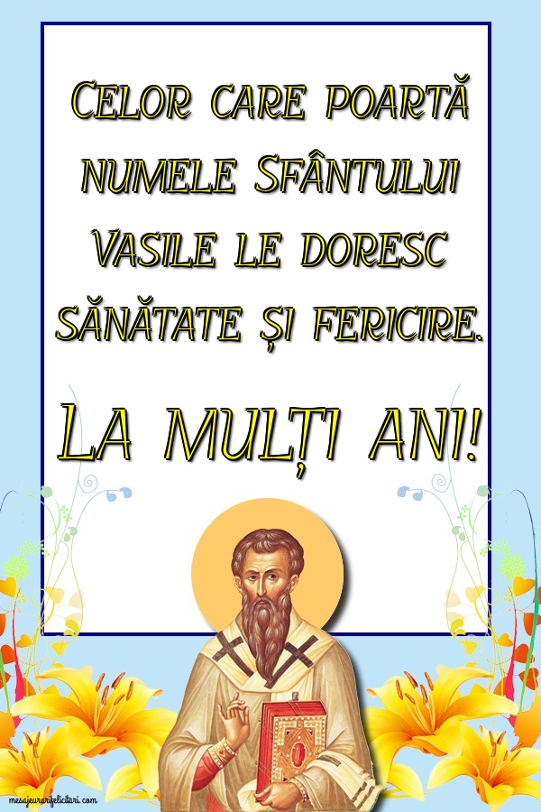 Felicitari de Sfantul Vasile - La mulți ani! - mesajeurarifelicitari.com