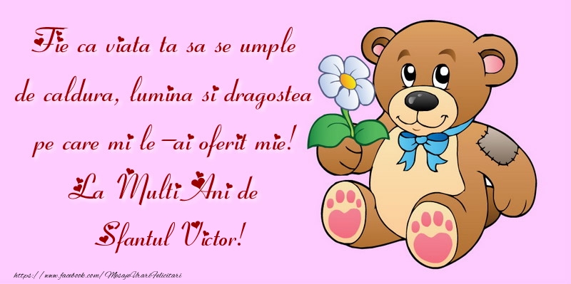 Fie ca viata ta sa se umple de caldura, lumina si dragostea pe care mi le-ai oferit mie! La Multi Ani de Sfantul Victor!