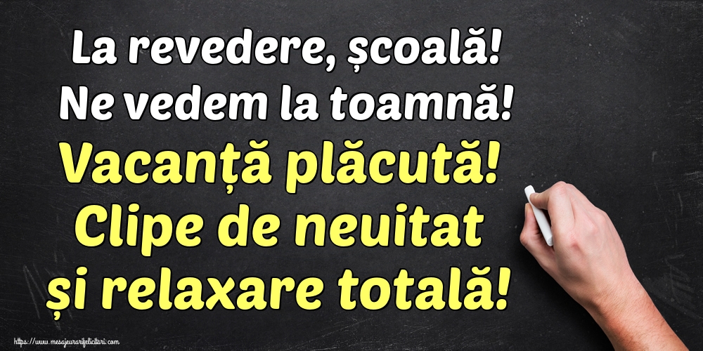 La revedere, școală! Ne vedem la toamnă! Vacanță plăcută! Clipe de neuitat și relaxare totală!