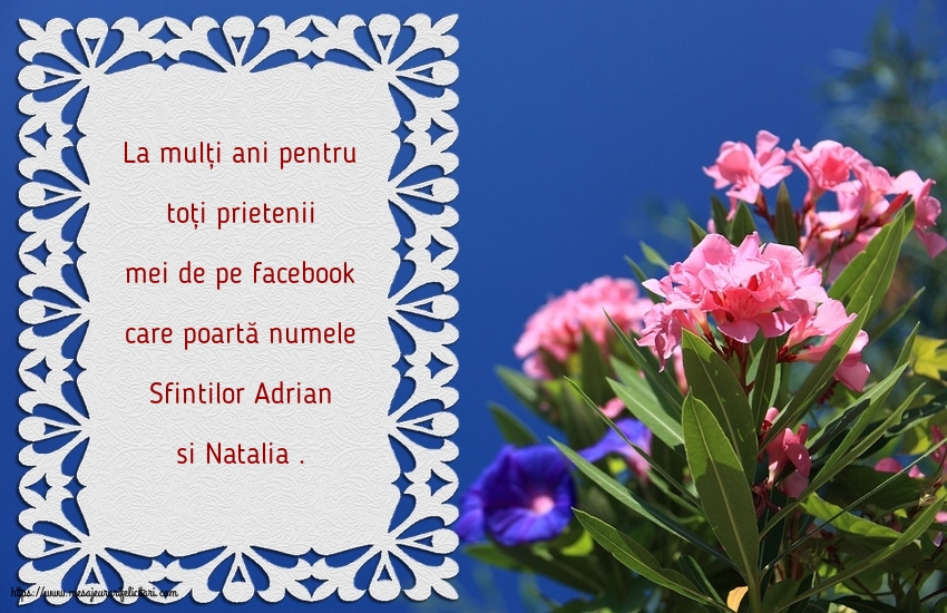Felicitari de Sfintii Adrian si Natalia - La mulți ani pentru toți prietenii mei de pe facebook - mesajeurarifelicitari.com