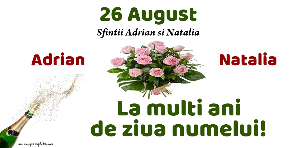 Felicitari de Sfintii Adrian si Natalia - 26 August - Sfintii Adrian si Natalia - mesajeurarifelicitari.com