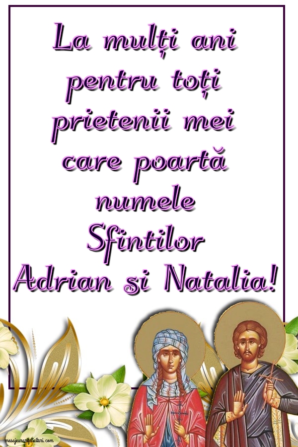 Felicitari de Sfintii Adrian si Natalia - La mulți ani pentru toți prietenii mei - mesajeurarifelicitari.com