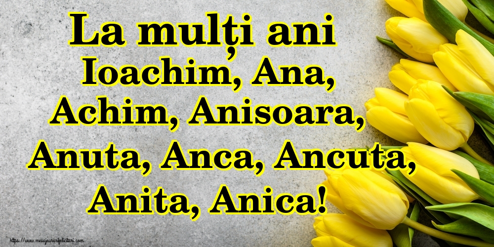 La mulți ani Ioachim, Ana, Achim, Anisoara, Anuta, Anca, Ancuta, Anita, Anica!