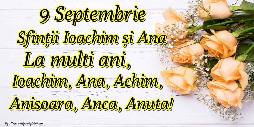 9 Septembrie Sfinții Ioachim și Ana La multi ani, Ioachim, Ana, Achim, Anisoara, Anca, Anuta!