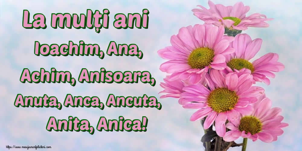 La mulți ani Ioachim, Ana, Achim, Anisoara, Anuta, Anca, Ancuta, Anita, Anica!