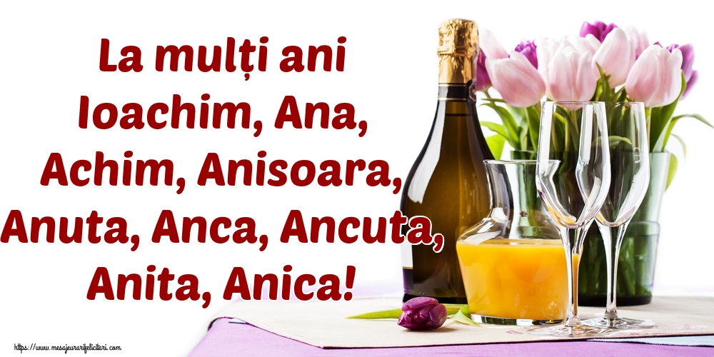 La mulți ani Ioachim, Ana, Achim, Anisoara, Anuta, Anca, Ancuta, Anita, Anica!