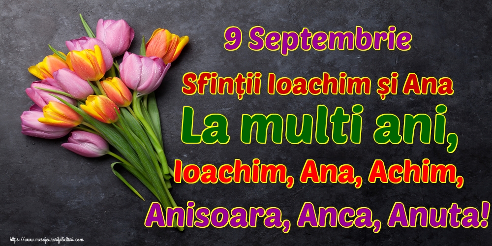 9 Septembrie Sfinții Ioachim și Ana La multi ani, Ioachim, Ana, Achim, Anisoara, Anca, Anuta!