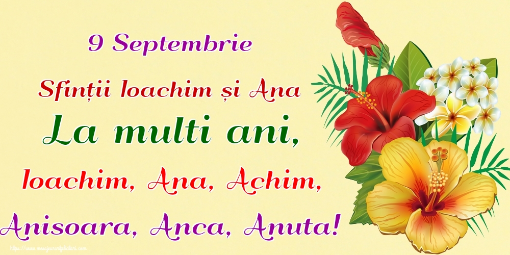 9 Septembrie Sfinții Ioachim și Ana La multi ani, Ioachim, Ana, Achim, Anisoara, Anca, Anuta!