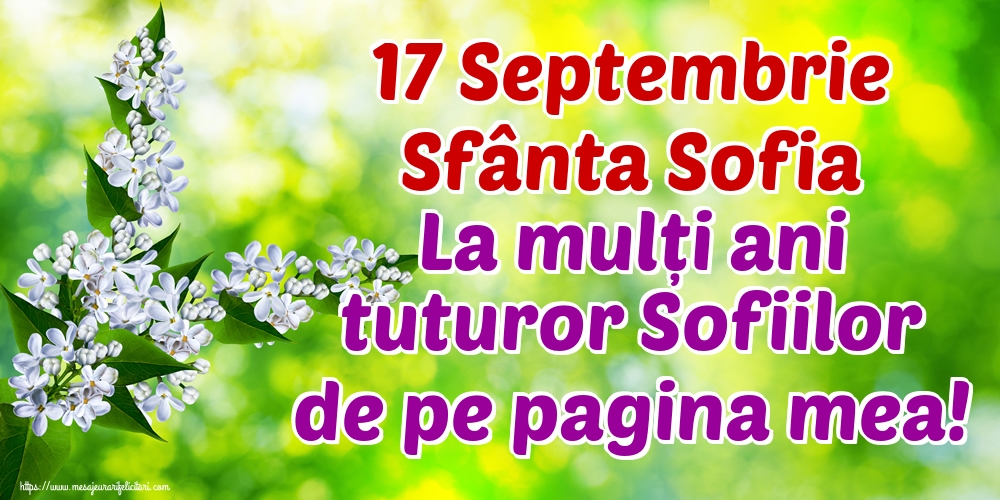 17 Septembrie Sfânta Sofia La mulți ani tuturor Sofiilor de pe pagina mea!
