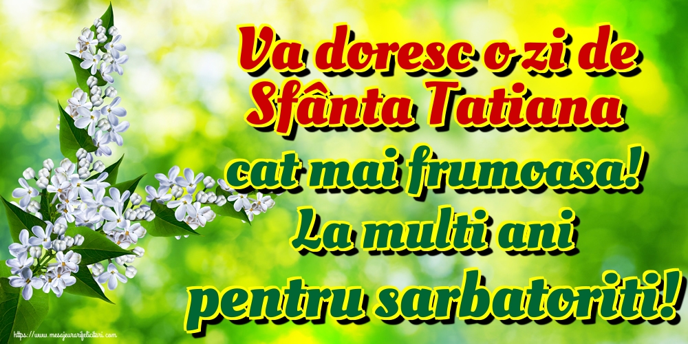 Va doresc o zi de Sfânta Tatiana cat mai frumoasa! La multi ani pentru sarbatoriti!