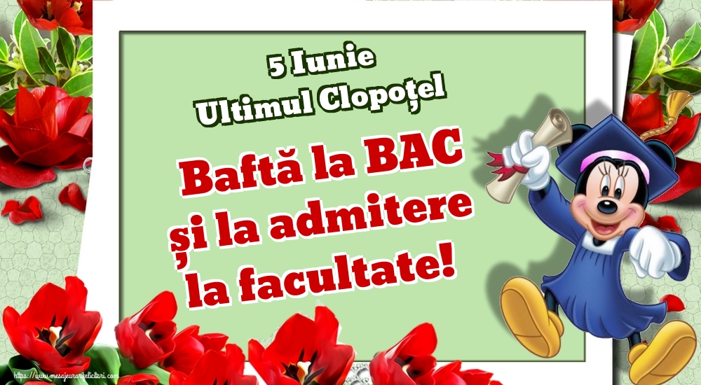5 Iunie Ultimul Clopoţel Baftă la BAC și la admitere la facultate!