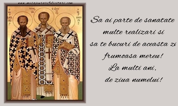 Sa ai parte de sanatate,  multe realizari si  sa te bucuri de aceasta zi  frumoasa mereu!  La multi ani,  de ziua numelui!