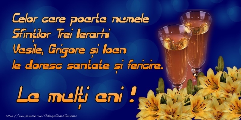 La multi ani de Sfintii Vasile, Grigore si Ioan!