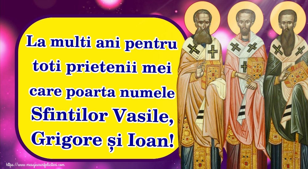 La multi ani pentru toti prietenii mei care poarta numele Sfintilor Vasile, Grigore și Ioan!