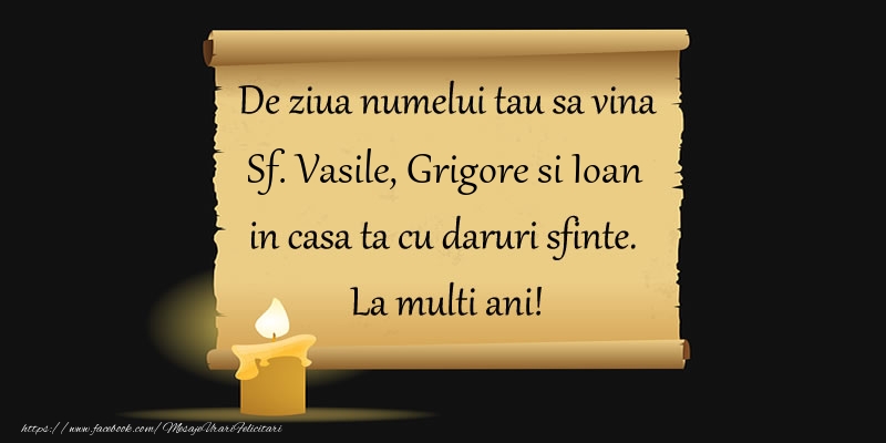 De ziua numelui tau sa vina Sf. Vasile, Grigore si Ioan in casa ta cu daruri sfinte.  La multi ani!