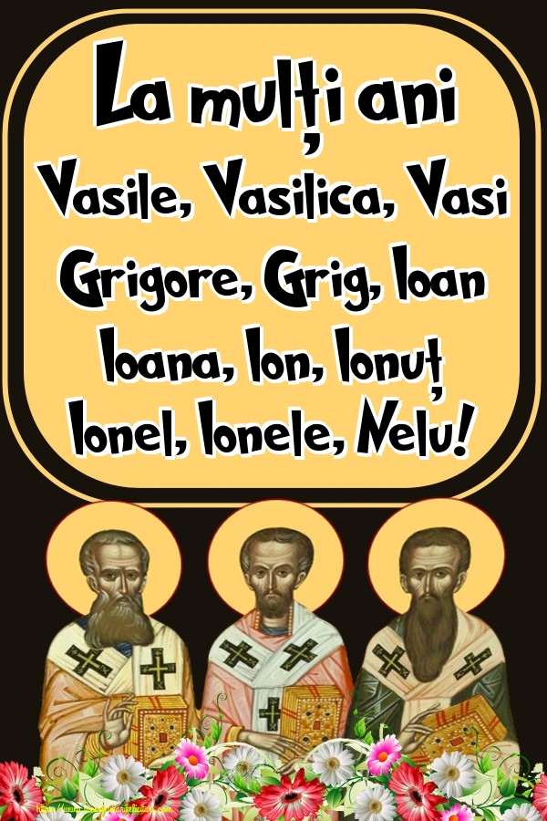 Felicitari de Sfintii Vasile, Grigore si Ioan - La mulți ani Vasile, Vasilica, Vasi Grigore, Grig, Ioan Ioana, Ion, Ionuț Ionel, Ionele, Nelu! ~ șampanie cu pahar - mesajeurarifelicitari.com