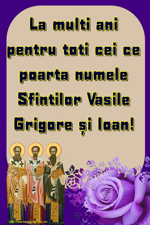 Felicitari de Sfintii Vasile, Grigore si Ioan - La multi ani pentru toti cei ce poarta numele Sfintilor Vasile Grigore și Ioan! ~ șampanie cu pahar - mesajeurarifelicitari.com