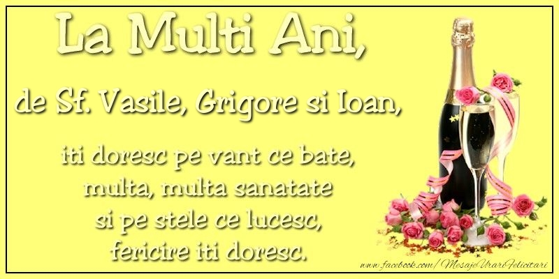 Felicitari de Sfintii Vasile, Grigore si Ioan - de Sf. Vasile, Grigore si Ioan - mesajeurarifelicitari.com