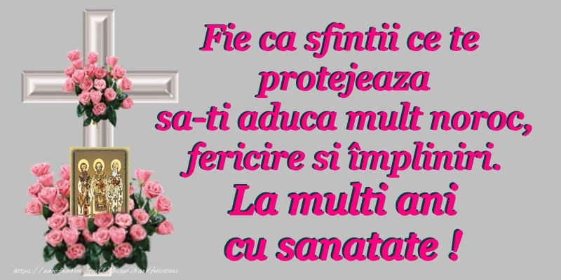 Felicitari de Sfintii Vasile, Grigore si Ioan - Fie ca sfintii care te protejeaza sa-ti aduca mult noroc, fericire si impliniri. La multi ani cu sanatate! - mesajeurarifelicitari.com