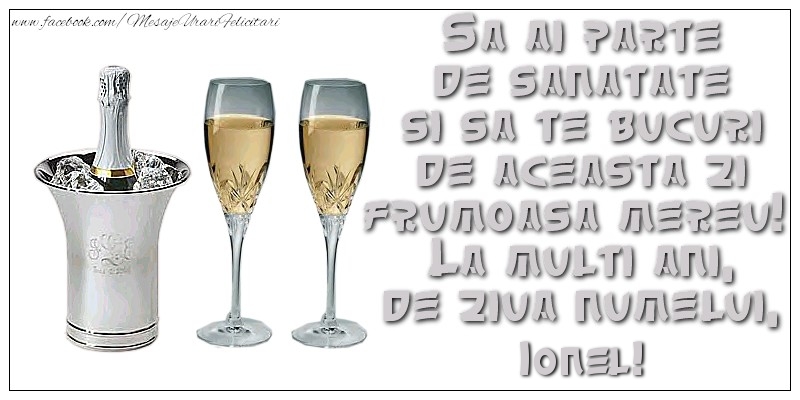 Sa ai parte de sanatate si sa te bucuri de aceasta zi frumoasa mereu!  La multi ani, de ziua numelui, Ionel