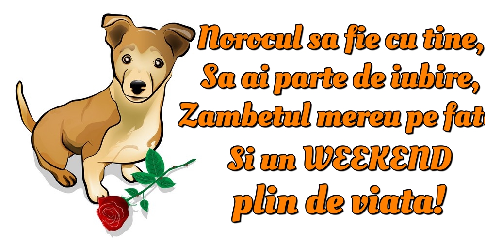 Norocul sa fie cu tine, Sa ai parte de iubire, Zambetul mereu pe fata Si un WEEKEND plin de viata!