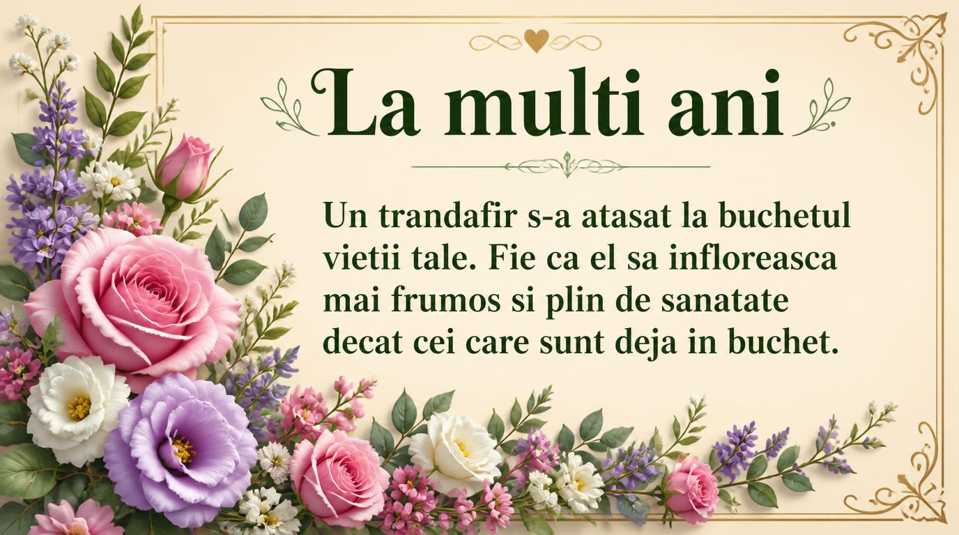 Un trandafir s-a atasat la buchetul vietii tale. Fie ca el s-a infloreasca mai frumos si plin de sanatate decat cei care sunt deja in buchet.