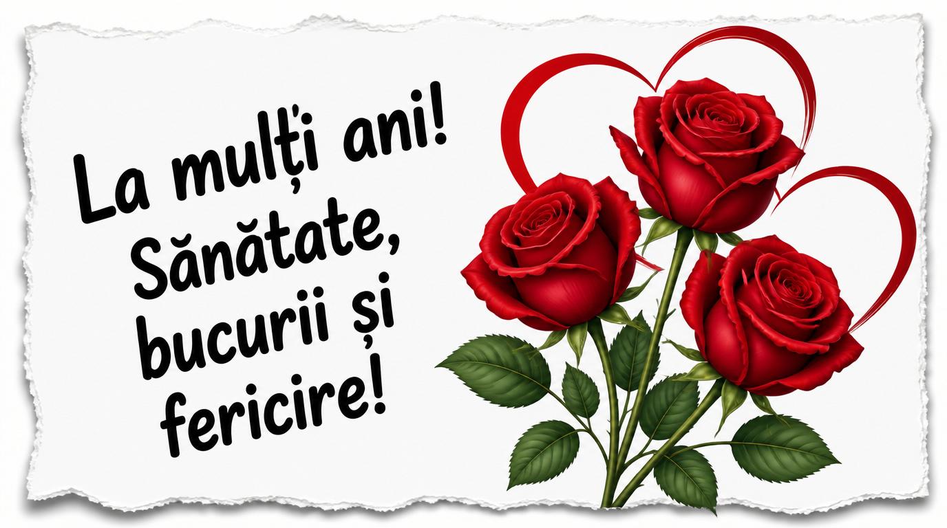 Zi de nastere La mulți ani! Sănătate, bucurii și fericire! ~ desen cu trandafiri și inimioare