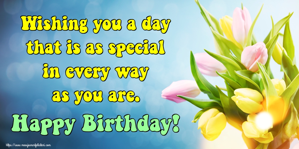 Felicitari de zi de nastere in Engleza - Wishing you a day that is as special in every way as you are. Happy Birthday!