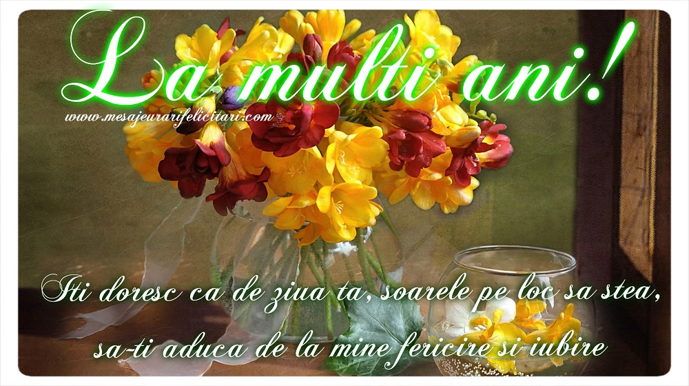 Iti doresc ca de ziua ta, soarele pe loc sa stea, sa-ti aduca de la mine fericire si iubire