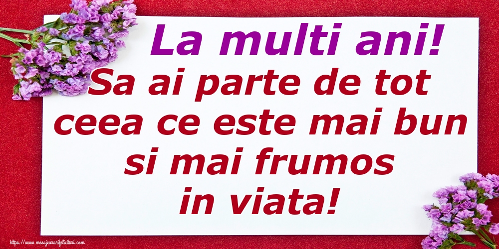 Felicitari de zi de nastere - La multi ani! Sa ai parte de tot ceea ce este mai bun si mai frumos in viata! - mesajeurarifelicitari.com