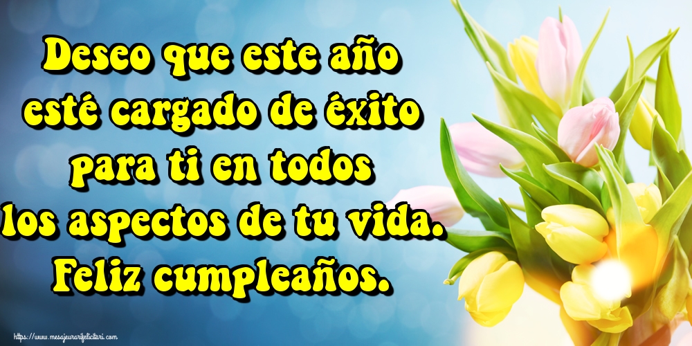 Felicitari de zi de nastere - Deseo que este año esté cargado de éxito para ti en todos los aspectos de tu vida. Feliz cumpleaños. - mesajeurarifelicitari.com